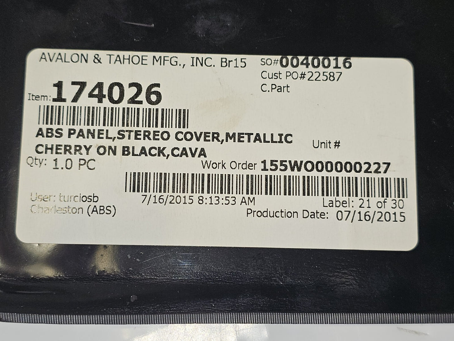 Avalon Pontoon Boat Blank Radio Panel 174026 10" x 5 1/4" Cherry