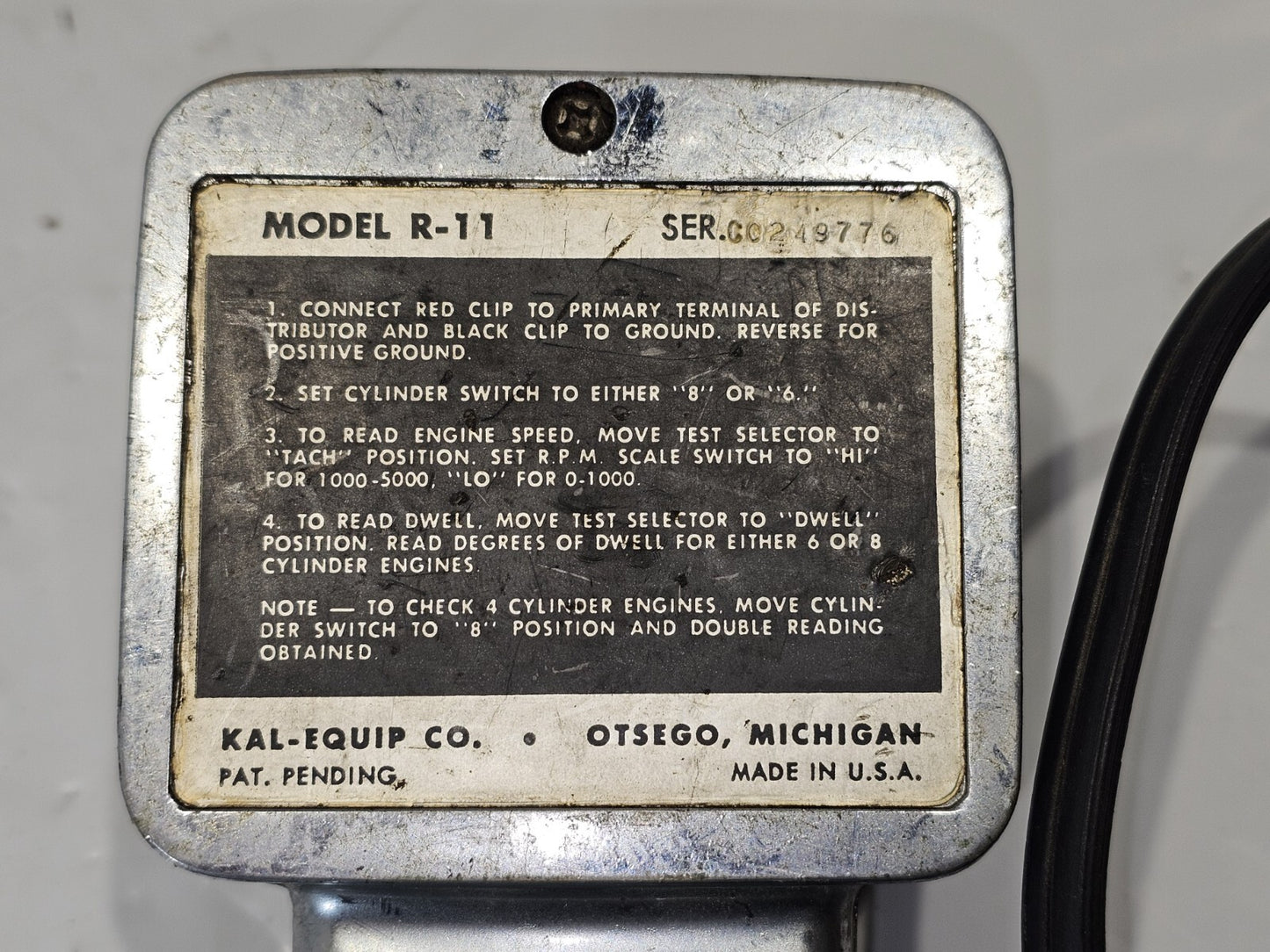 VINTAGE KAL-EQUIP CO MODEL #R-11 DWELL-TACH TESTER USED UNTESTED