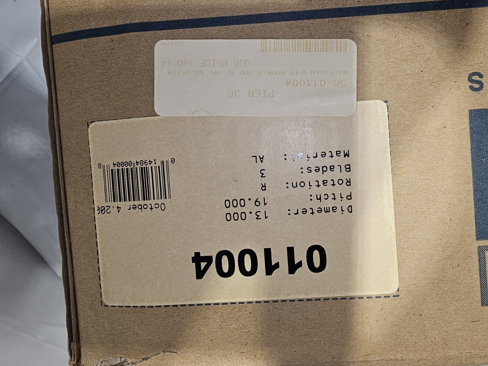 Michigan Wheel Propeller 011004 JE 45-75Hp Lg Gearcase 85-140 V4 13"x19P